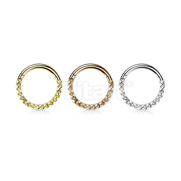 Implant Grade Titanium Hinged Segment Hoop Ring With Pyramid Cut Studded Front - Image 7