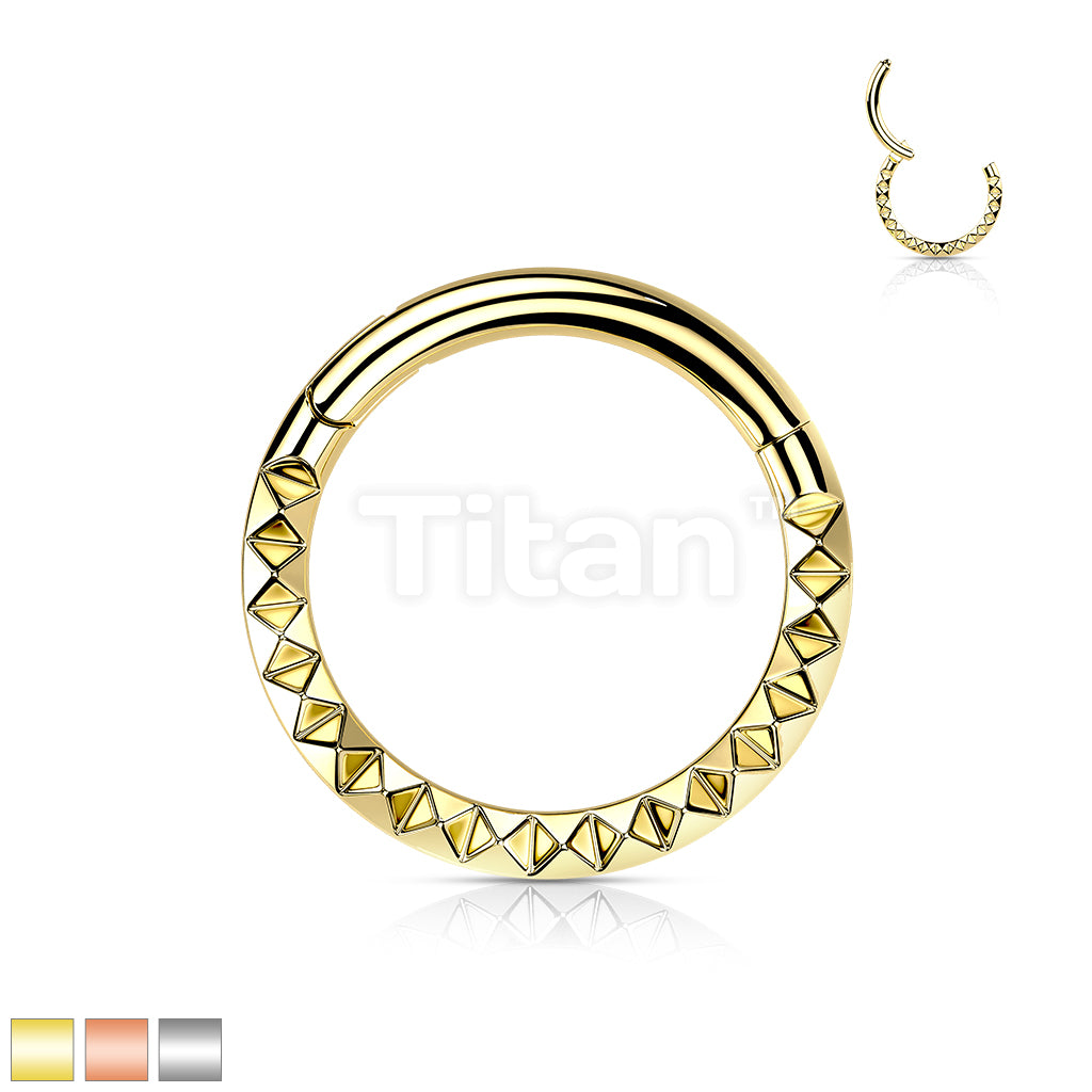 Implant Grade Titanium Hinged Segment Hoop Ring With Pyramid Cut Studded Front - Image 2