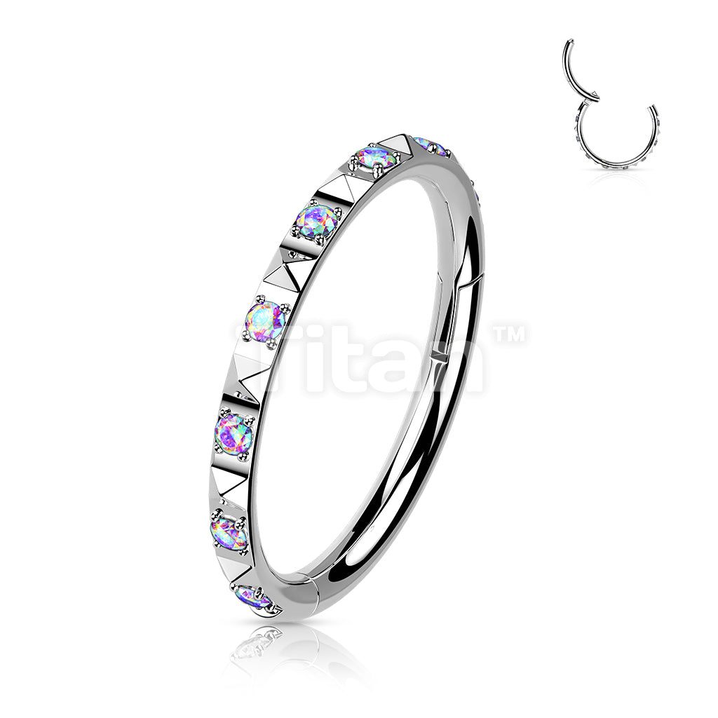 Implant Grade Titanium Hinged Segment Hoop Ring With CZ Between Pyramid Cut Studs - Image 2