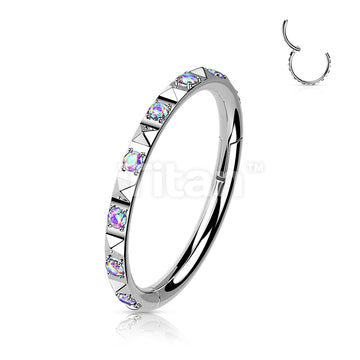 Implant Grade Titanium Hinged Segment Hoop Ring With CZ Between Pyramid Cut Studs - Image 2