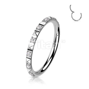 Implant Grade Titanium Hinged Segment Hoop Ring With CZ Between Pyramid Cut Studs - Image 3