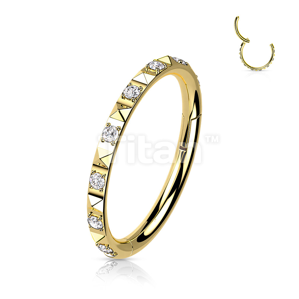 Implant Grade Titanium Hinged Segment Hoop Ring With CZ Between Pyramid Cut Studs - Image 4
