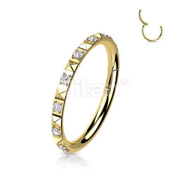 Implant Grade Titanium Hinged Segment Hoop Ring With CZ Between Pyramid Cut Studs - Image 4