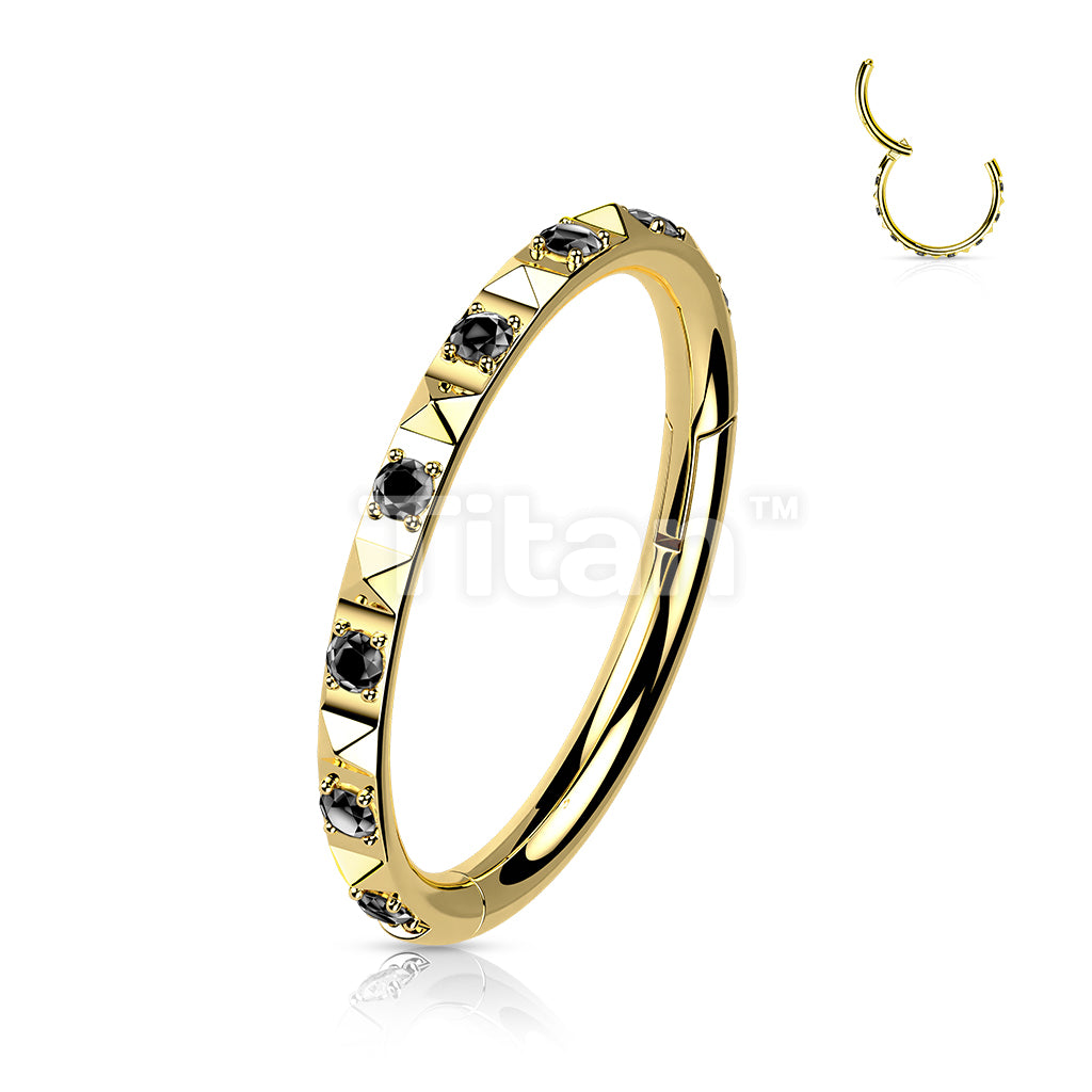 Implant Grade Titanium Hinged Segment Hoop Ring With CZ Between Pyramid Cut Studs - Image 5