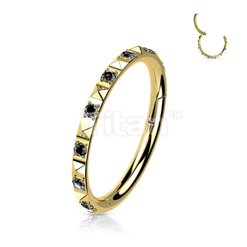 Implant Grade Titanium Hinged Segment Hoop Ring With CZ Between Pyramid Cut Studs - Image 5