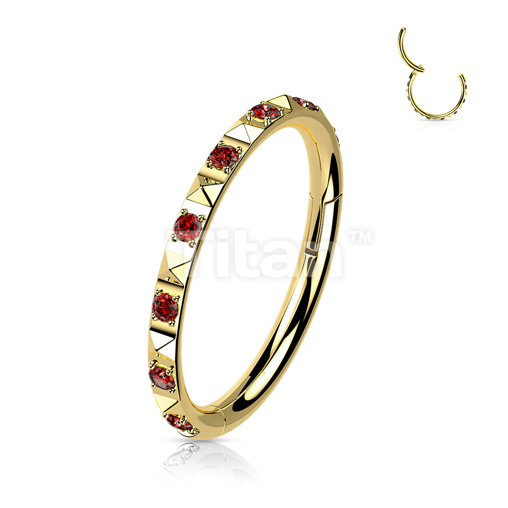 Implant Grade Titanium Hinged Segment Hoop Ring With CZ Between Pyramid Cut Studs - Image 6