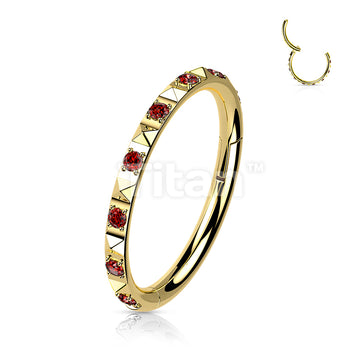 Implant Grade Titanium Hinged Segment Hoop Ring With CZ Between Pyramid Cut Studs - Image 6