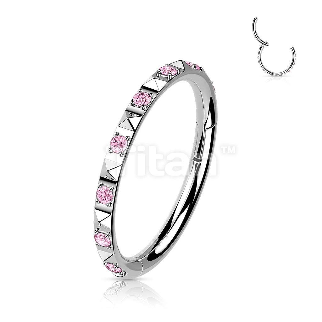 Implant Grade Titanium Hinged Segment Hoop Ring With CZ Between Pyramid Cut Studs - Image 7