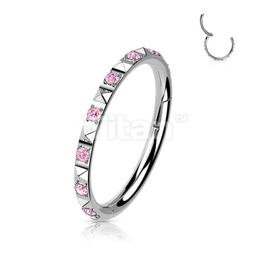 Implant Grade Titanium Hinged Segment Hoop Ring With CZ Between Pyramid Cut Studs - Image 7