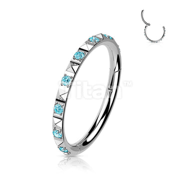 Implant Grade Titanium Hinged Segment Hoop Ring With CZ Between Pyramid Cut Studs - Image 8