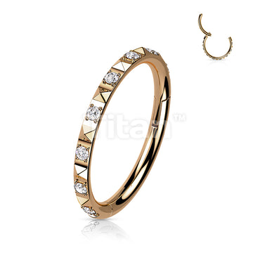 Implant Grade Titanium Hinged Segment Hoop Ring With CZ Between Pyramid Cut Studs - Image 9