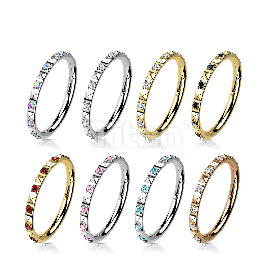 Implant Grade Titanium Hinged Segment Hoop Ring With CZ Between Pyramid Cut Studs - Image 11