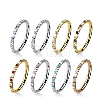 Implant Grade Titanium Hinged Segment Hoop Ring With CZ Between Pyramid Cut Studs - Image 11