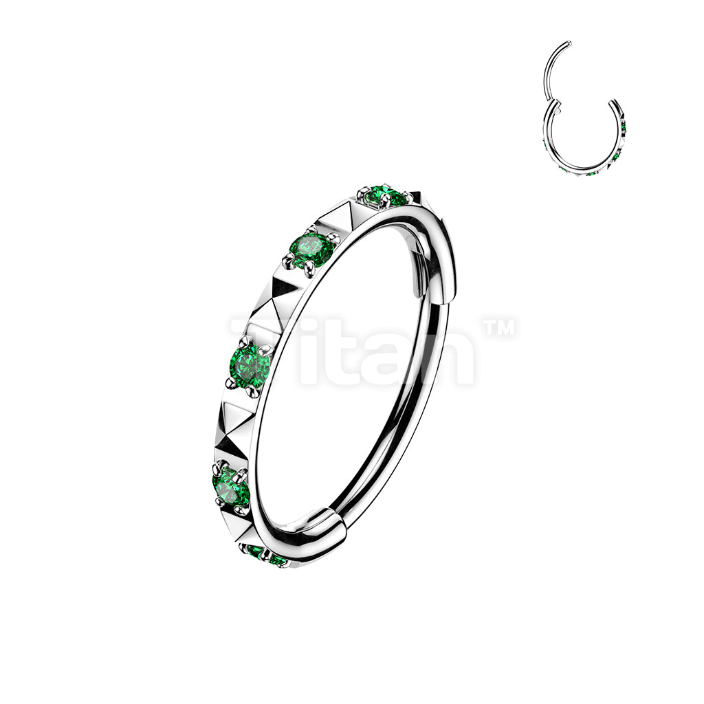 Titanium 18g & 20g Hinged Segment Hoop Ring With CZ Between Pyramid Cuts for Nose, Ear and More - Image 3