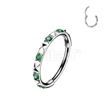 Titanium 18g & 20g Hinged Segment Hoop Ring With CZ Between Pyramid Cuts for Nose, Ear and More - Image 3