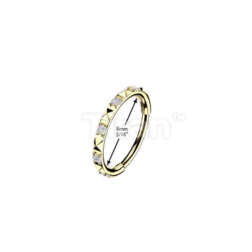 Titanium 18g & 20g Hinged Segment Hoop Ring With CZ Between Pyramid Cuts for Nose, Ear and More - Image 5