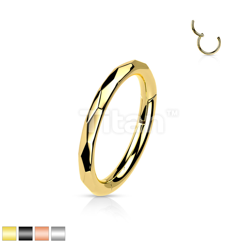Titanium Hinged Segment Hoop Ring With Faceted Side in 20ga to 16ga - Image 2