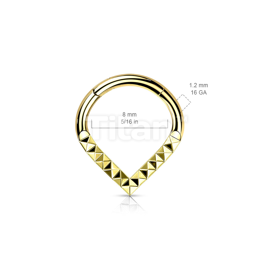 Implant Grade Titanium Hinged Segment Hoop Ring With Pyramid Cut Studded Single Line Chevron - Image 6