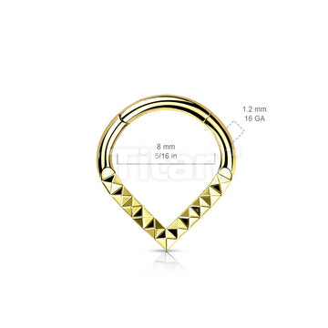 Implant Grade Titanium Hinged Segment Hoop Ring With Pyramid Cut Studded Single Line Chevron - Image 6