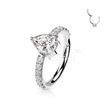 Implant Grade Titanium Hinged Segment Hoop Ring With Teardrop CZ Center and Pave CZ Sides - Image 3