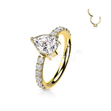 Implant Grade Titanium Hinged Segment Hoop Ring With Teardrop CZ Center and Pave CZ Sides - Image 4