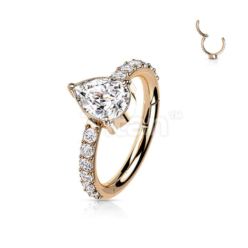 Implant Grade Titanium Hinged Segment Hoop Ring With Teardrop CZ Center and Pave CZ Sides - Image 5