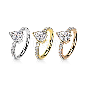 Implant Grade Titanium Hinged Segment Hoop Ring With Teardrop CZ Center and Pave CZ Sides - Image 7