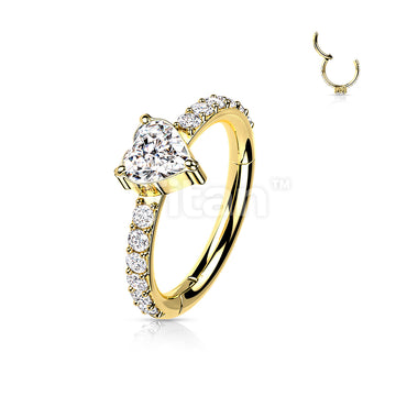 Implant Grade Titanium Hinged Segment Hoop Ring With CZ Heart Center and Pave CZ Sides - Image 4