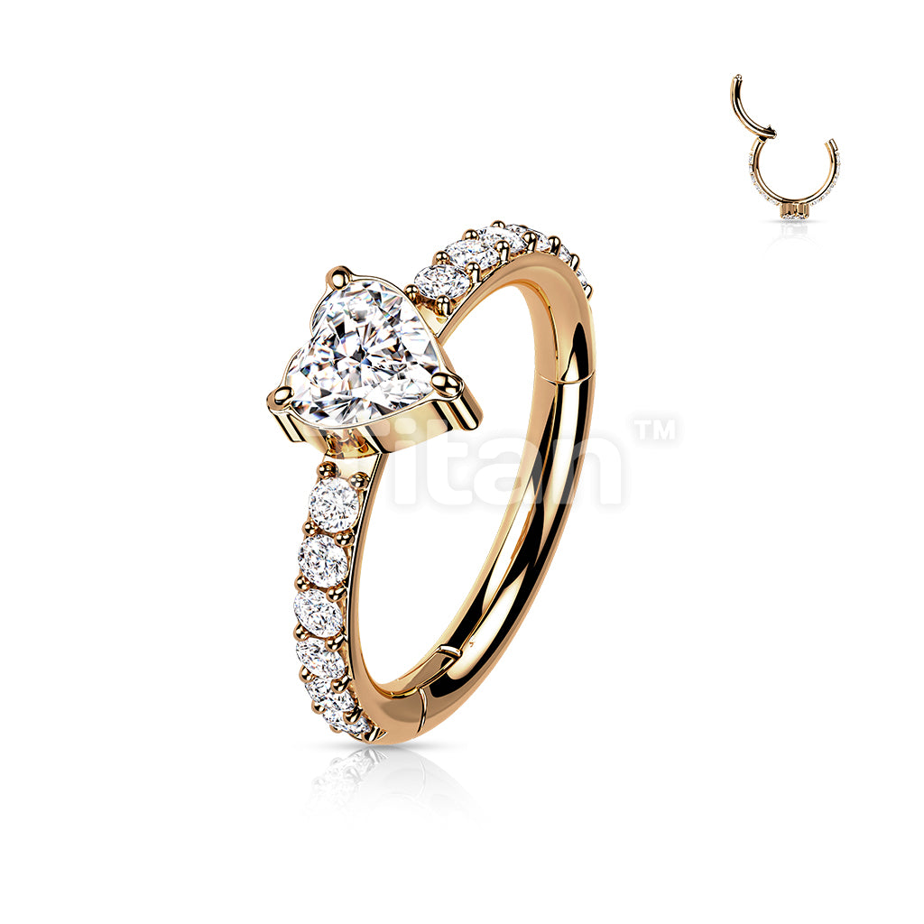 Implant Grade Titanium Hinged Segment Hoop Ring With CZ Heart Center and Pave CZ Sides - Image 5
