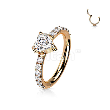 Implant Grade Titanium Hinged Segment Hoop Ring With CZ Heart Center and Pave CZ Sides - Image 5