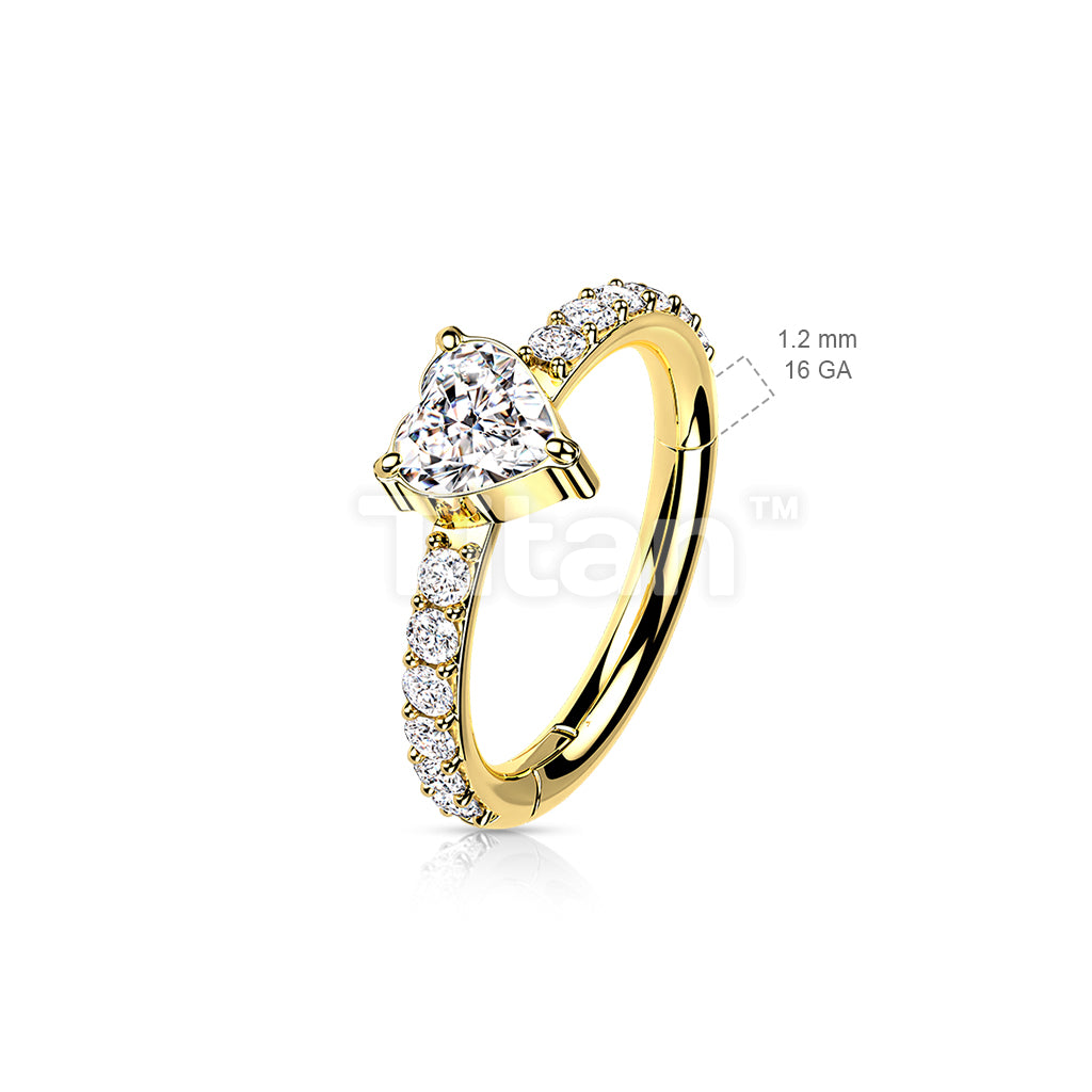 Implant Grade Titanium Hinged Segment Hoop Ring With CZ Heart Center and Pave CZ Sides - Image 6