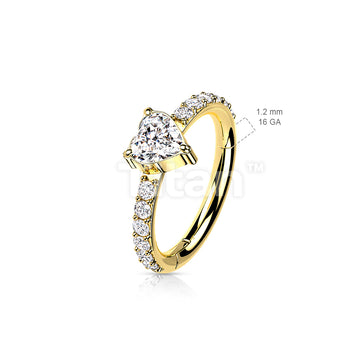 Implant Grade Titanium Hinged Segment Hoop Ring With CZ Heart Center and Pave CZ Sides - Image 6