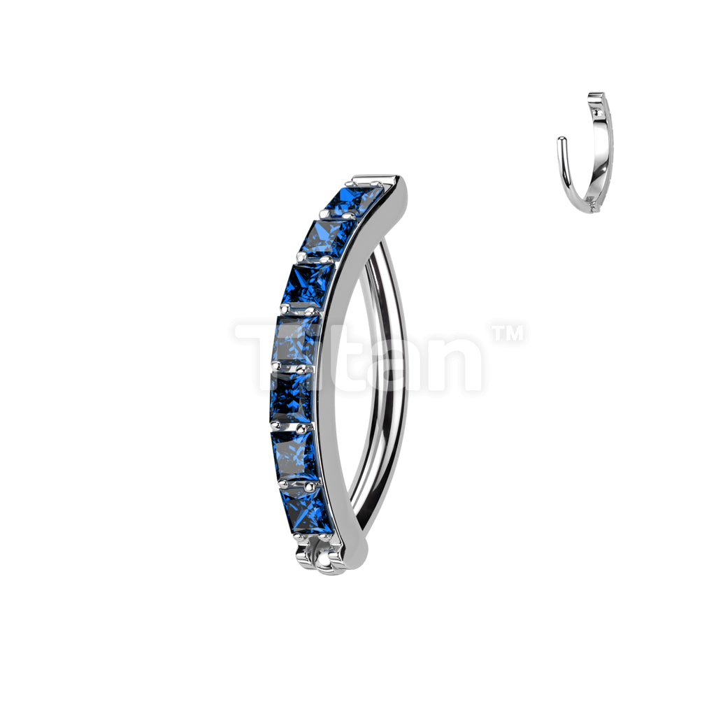 Implant Grade Titanium Hinged Hoop With Pave Square CZ Eyebrow and Ear Cartilage Ring - Image 2