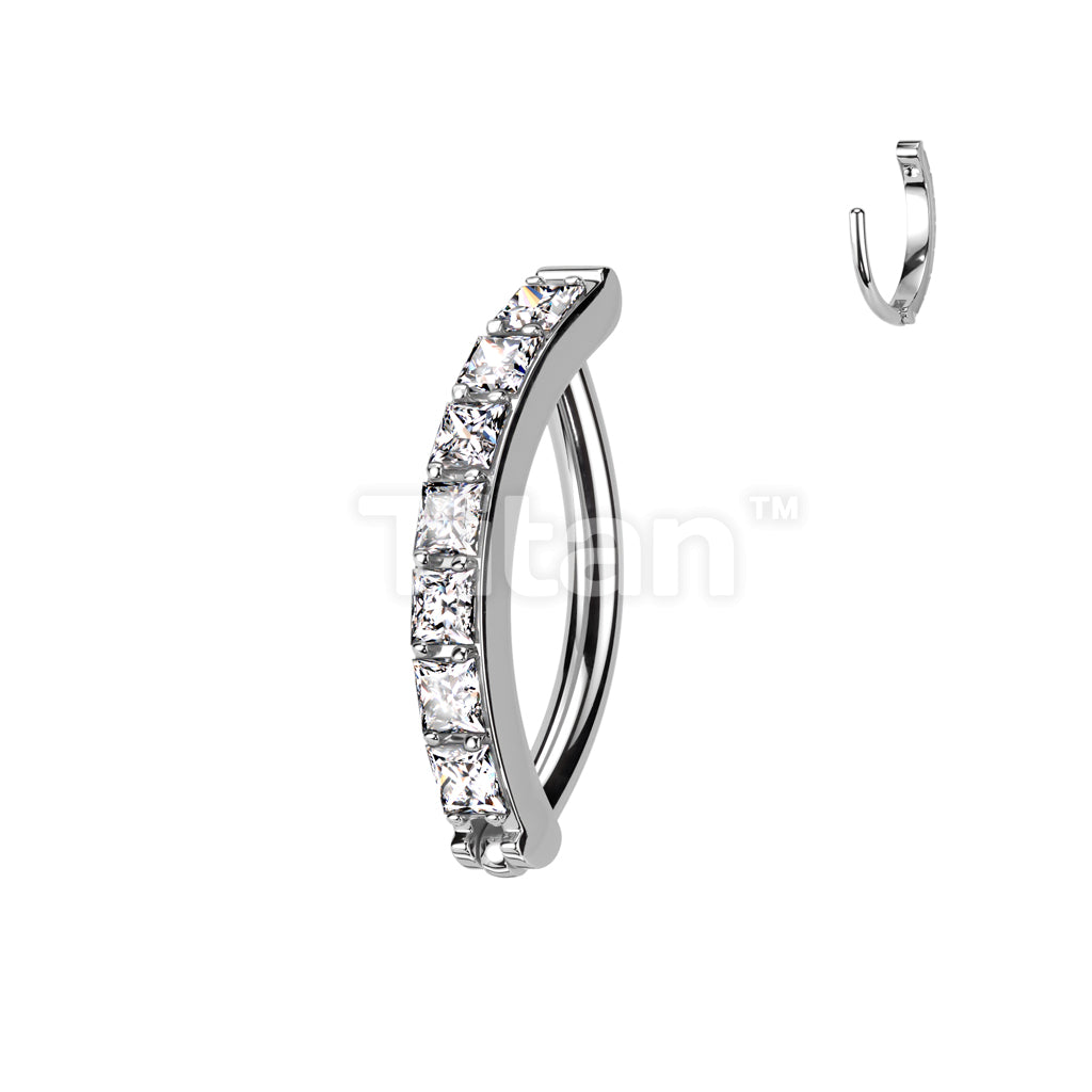 Implant Grade Titanium Hinged Hoop With Pave Square CZ Eyebrow and Ear Cartilage Ring - Image 3