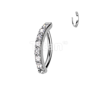 Implant Grade Titanium Hinged Hoop With Pave Square CZ Eyebrow and Ear Cartilage Ring - Image 3