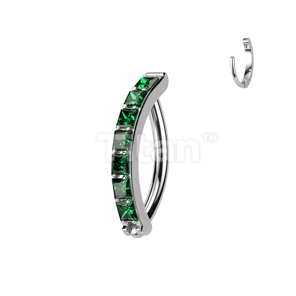 Implant Grade Titanium Hinged Hoop With Pave Square CZ Eyebrow and Ear Cartilage Ring - Image 4