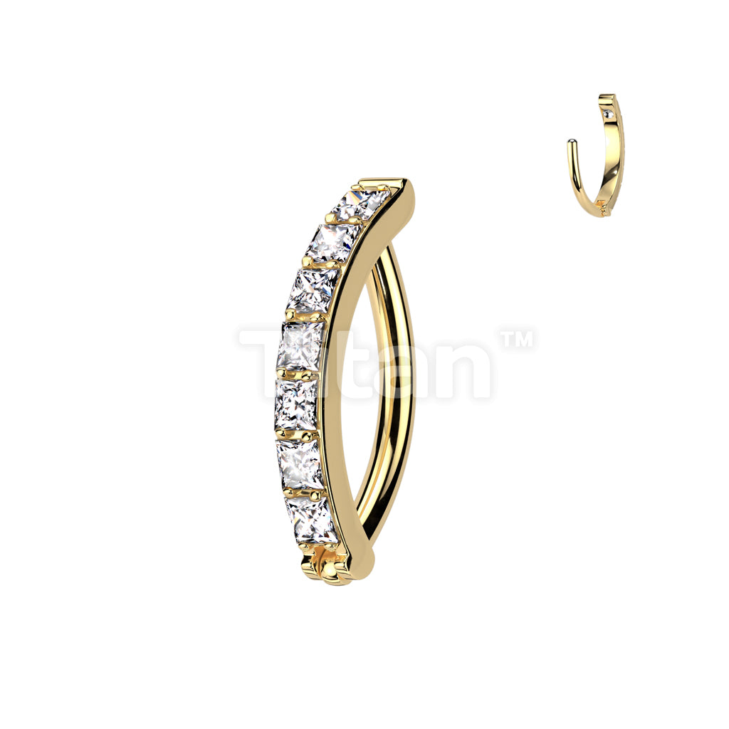 Implant Grade Titanium Hinged Hoop With Pave Square CZ Eyebrow and Ear Cartilage Ring - Image 5