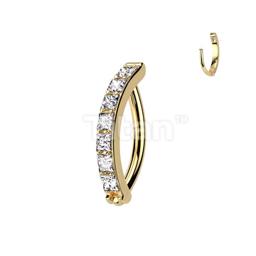 Implant Grade Titanium Hinged Hoop With Pave Square CZ Eyebrow and Ear Cartilage Ring - Image 5