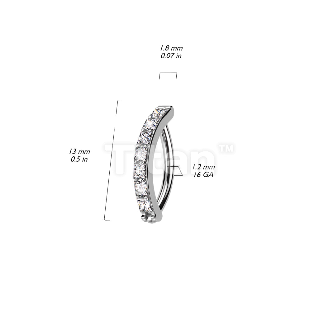 Implant Grade Titanium Hinged Hoop With Pave Square CZ Eyebrow and Ear Cartilage Ring - Image 7