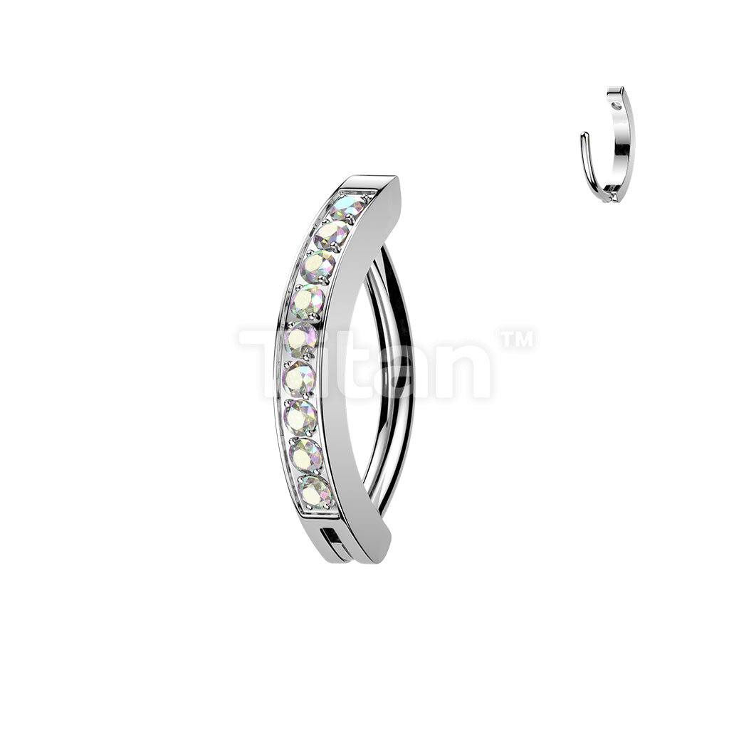 Titanium Hinged Hoop Clicker Eyebrow Ring With 1.5mm CNC Set CZs - Image 2