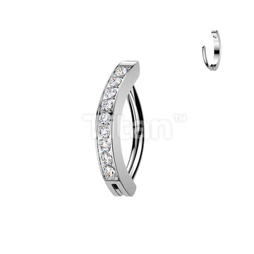 Titanium Hinged Hoop Clicker Eyebrow Ring With 1.5mm CNC Set CZs - Image 3