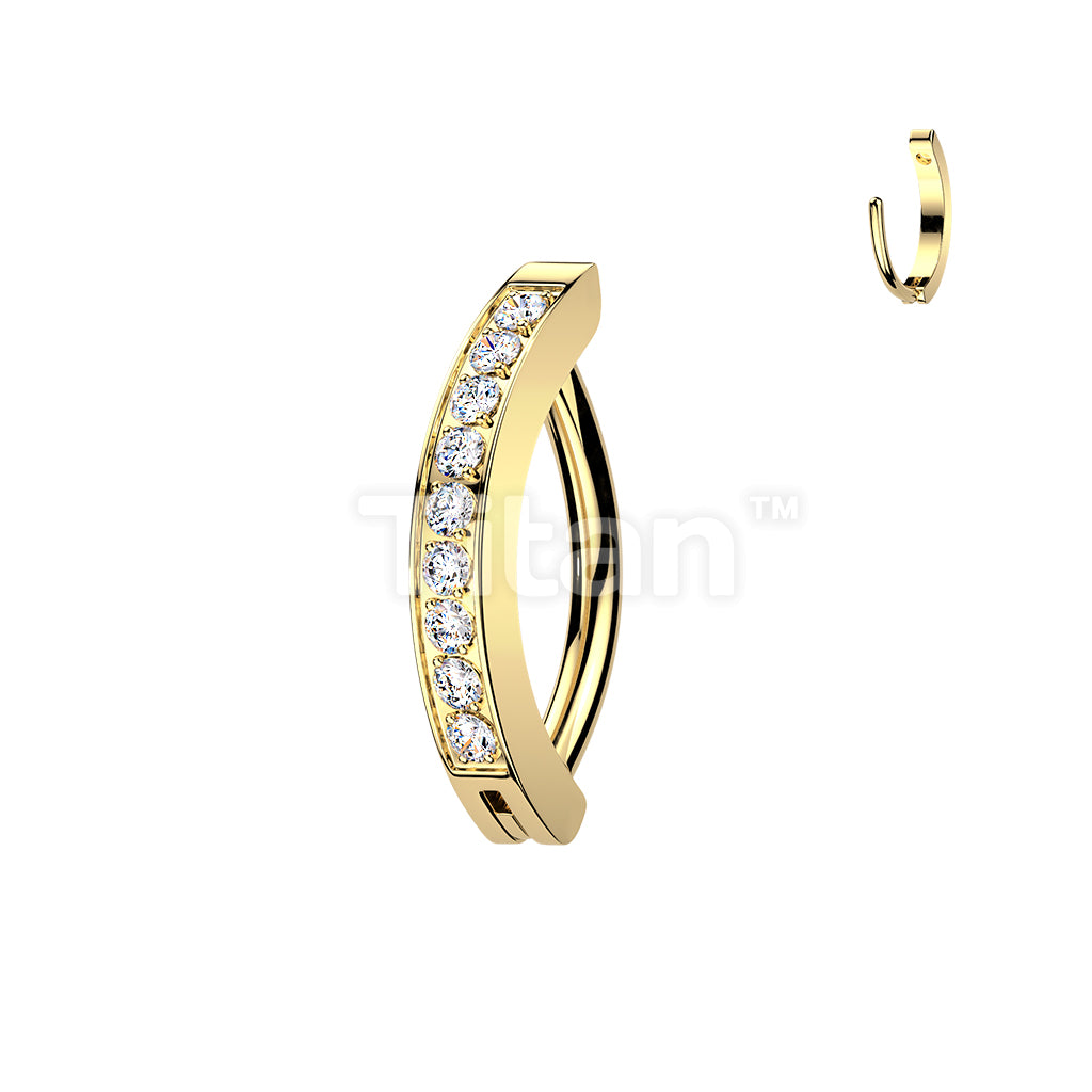 Titanium Hinged Hoop Clicker Eyebrow Ring With 1.5mm CNC Set CZs - Image 4