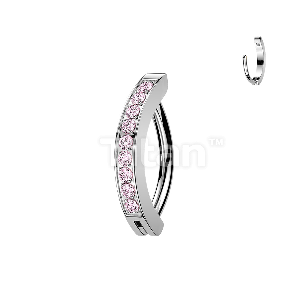 Titanium Hinged Hoop Clicker Eyebrow Ring With 1.5mm CNC Set CZs - Image 6
