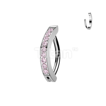 Titanium Hinged Hoop Clicker Eyebrow Ring With 1.5mm CNC Set CZs - Image 6