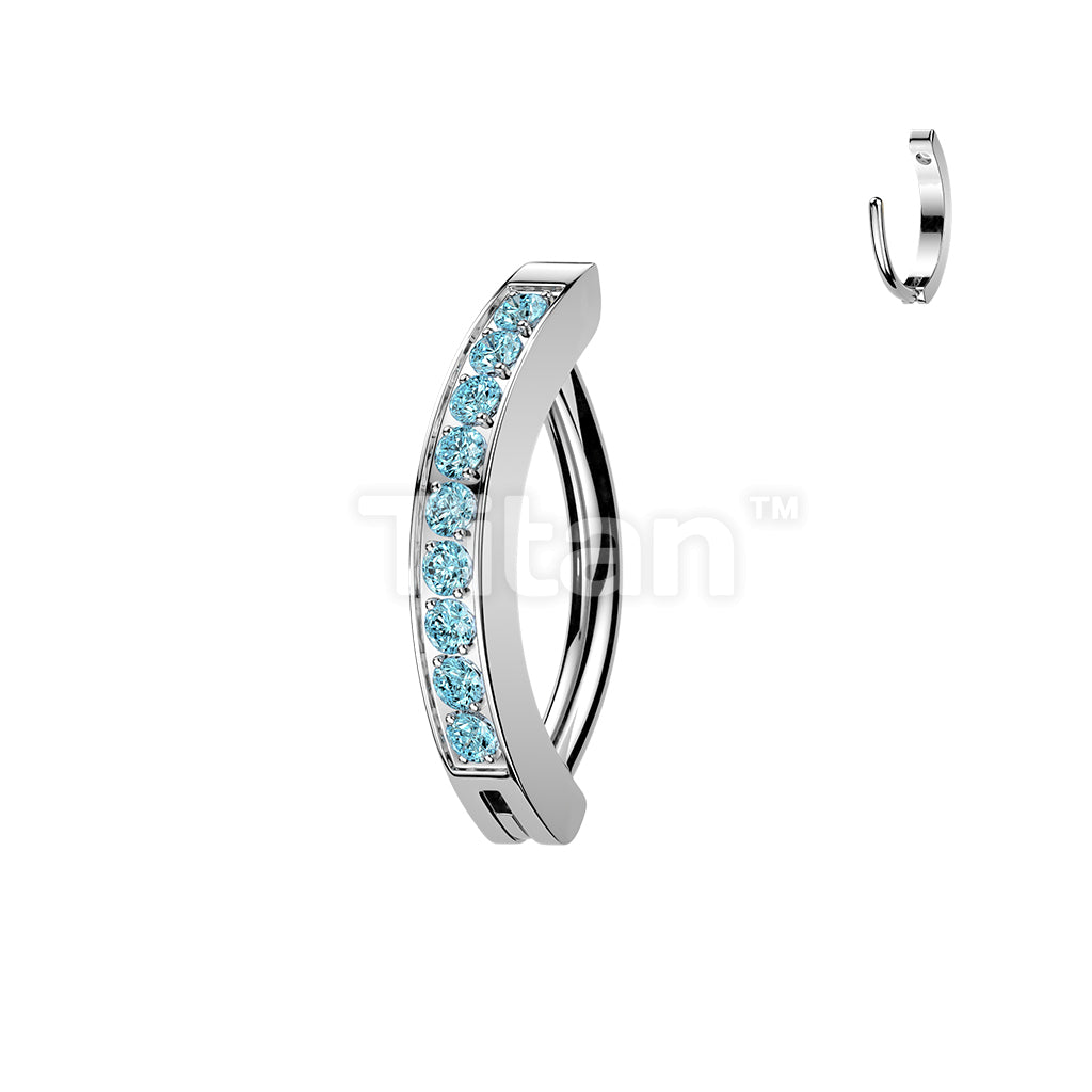 Titanium Hinged Hoop Clicker Eyebrow Ring With 1.5mm CNC Set CZs - Image 7