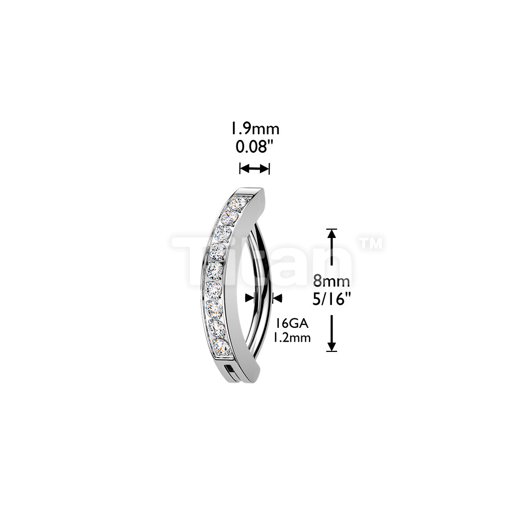 Titanium Hinged Hoop Clicker Eyebrow Ring With 1.5mm CNC Set CZs - Image 9