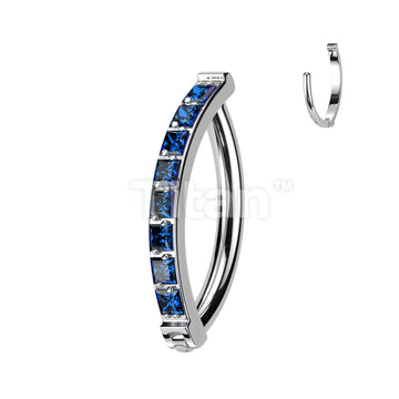 Implant Grade Titanium Hinged Hoop With Pave Square CZ Belly Button Ring - Image 2