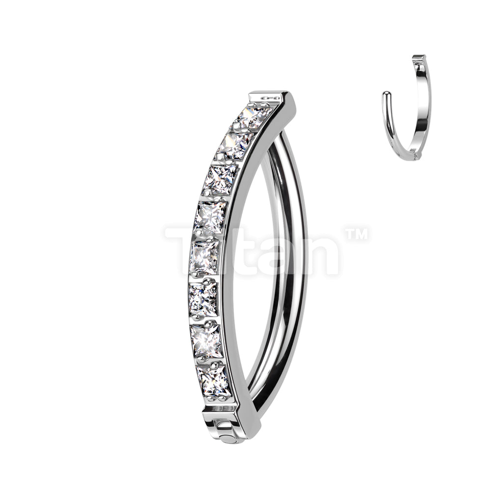 Implant Grade Titanium Hinged Hoop With Pave Square CZ Belly Button Ring - Image 3