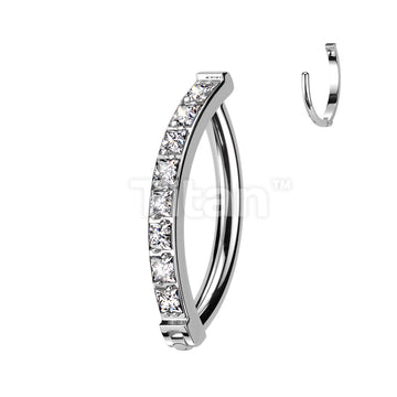 Implant Grade Titanium Hinged Hoop With Pave Square CZ Belly Button Ring - Image 3