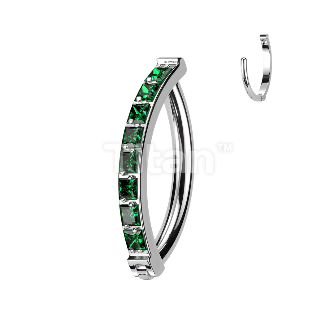 Implant Grade Titanium Hinged Hoop With Pave Square CZ Belly Button Ring - Image 4